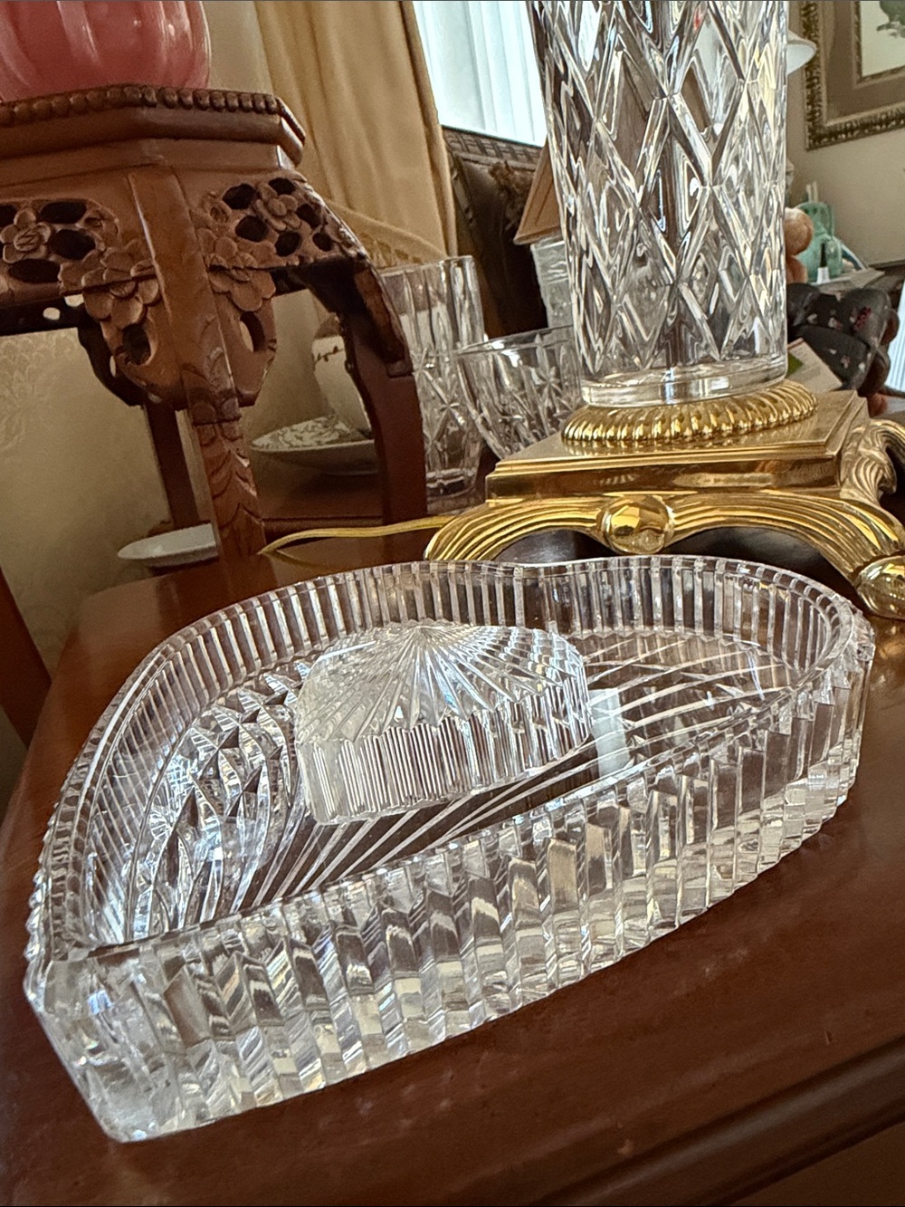 Waterford Crystal Clear Heart Vanity Trinket Tray and Paper weight stamped
